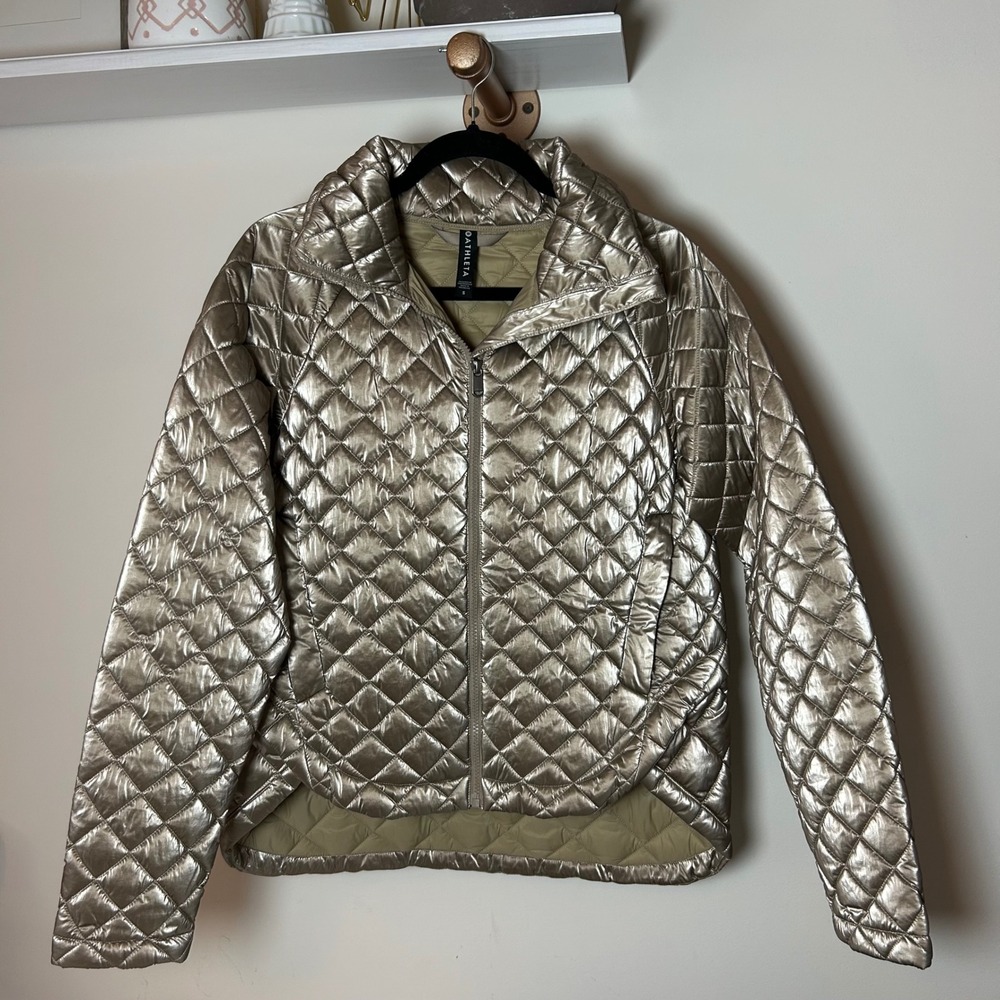 Athleta Whisper Featherless Jacket Rose Gold Metallic Quilted Puffer Small